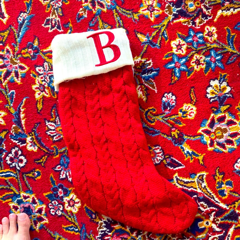 15 inch cabled sweater knit Christmas stocking embroidered B